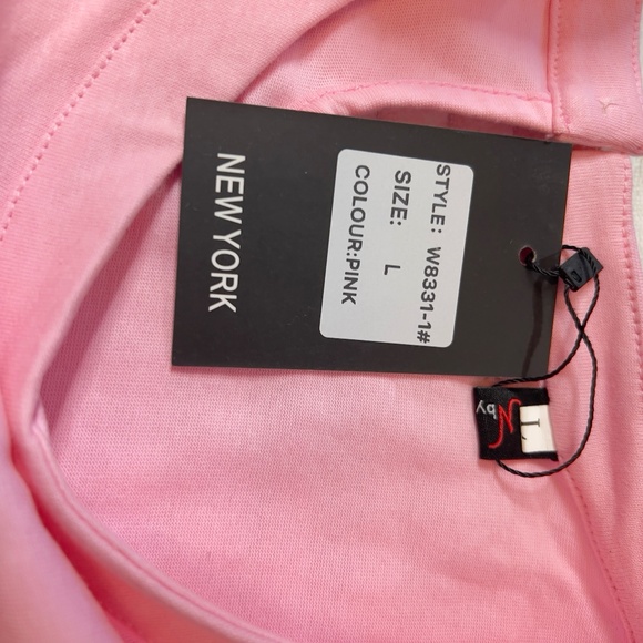 # A229  Nancy Barbiecore   Pink Puff Sleeve Ruffle Hem  Shift Dress  NWT  L - Picture 6 of 7